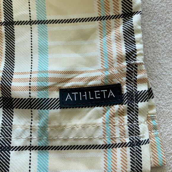 Athleta Women's Hook and Loop Closure Brown Beige Plaid Pants Size 8 EUC Golf - Picture 8 of 11